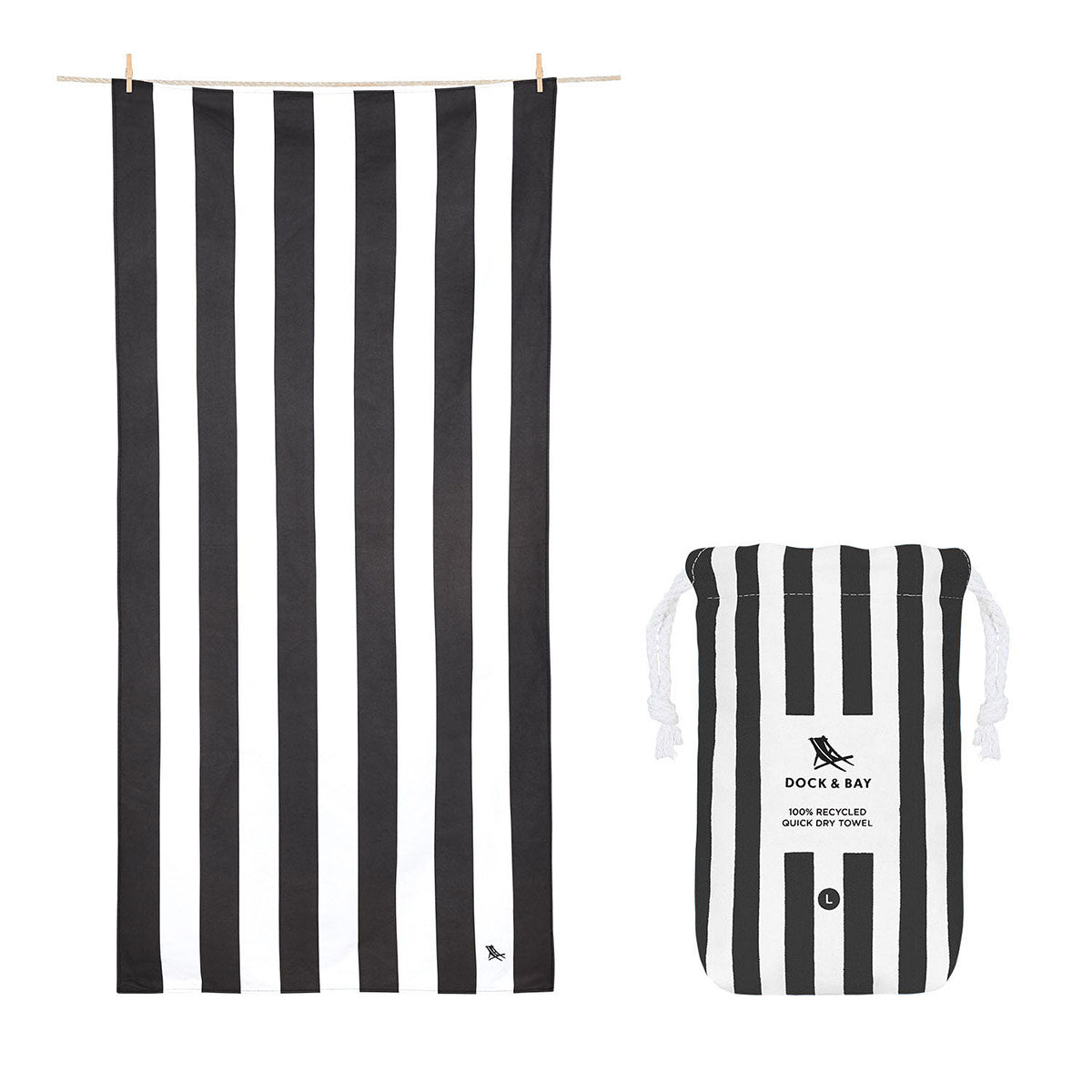 Dock & Bay Beach Towel Cabana Collection L Kamari Charcoal 100% Recycled 100% Recycled