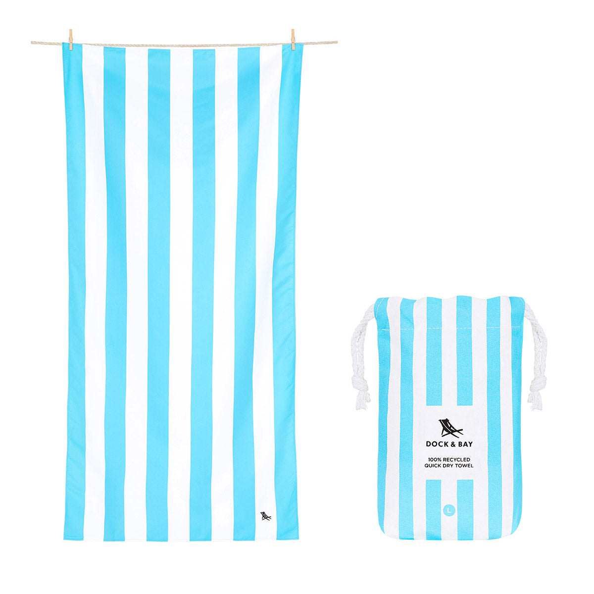 Dock & Bay Beach Towel Cabana Light Collection L Tulum Blue 100% Recycled 100% Recycled