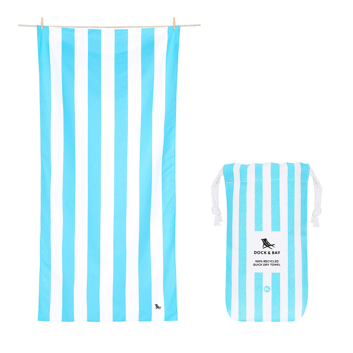 Dock & Bay Beach Towel Cabana Light Collection XL Tulum Blue 100% Recycled 100% Recycled