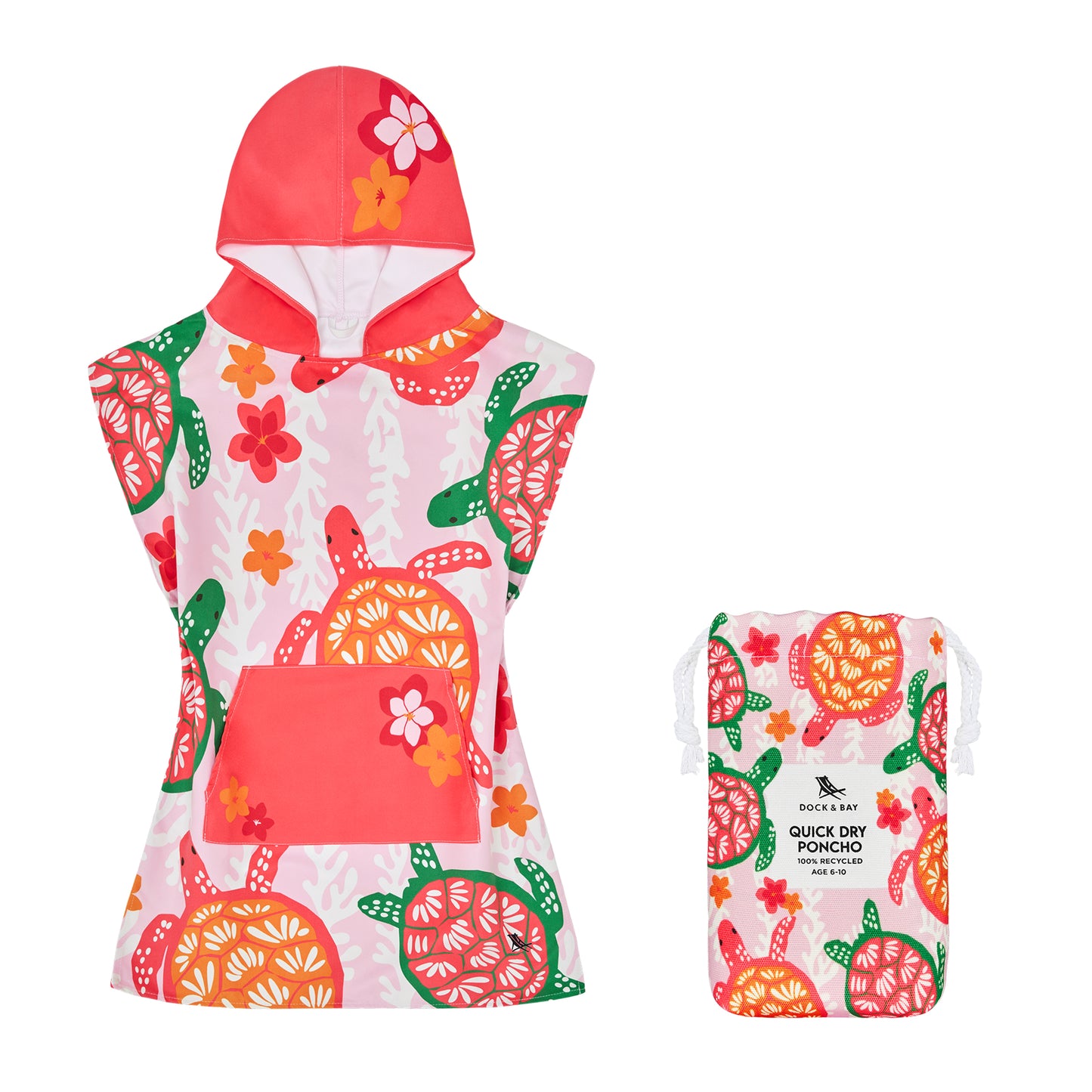 Dock & Bay Poncho Kids Patterned Collection Turtley Tropical 100% Recycled 100% Recycled