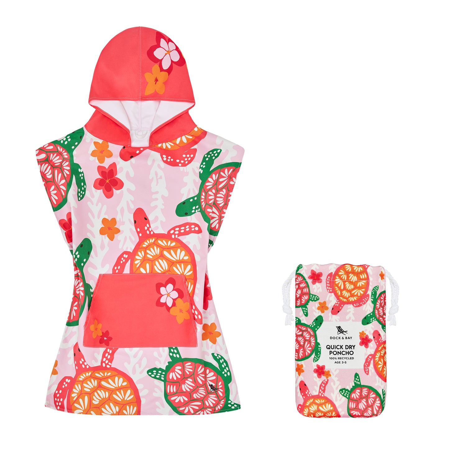 Dock & Bay Poncho Kids Patterned Collection Turtley Tropical 100% Recycled 100% Recycled