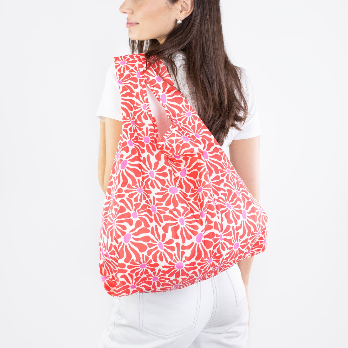 Kind Bag Reusable Bag Medium Abstract Flowers Red