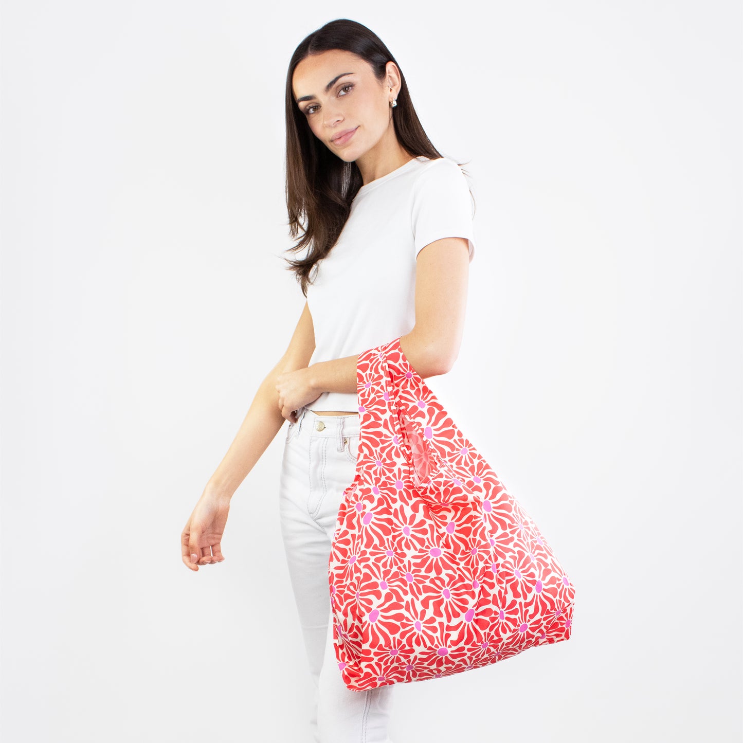 Kind Bag Reusable Bag Medium Abstract Flowers Red