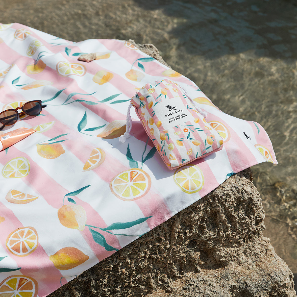 Dock & Bay Beach Towel Tropics Collection L Lemons 100% Recycled 100% Recycled