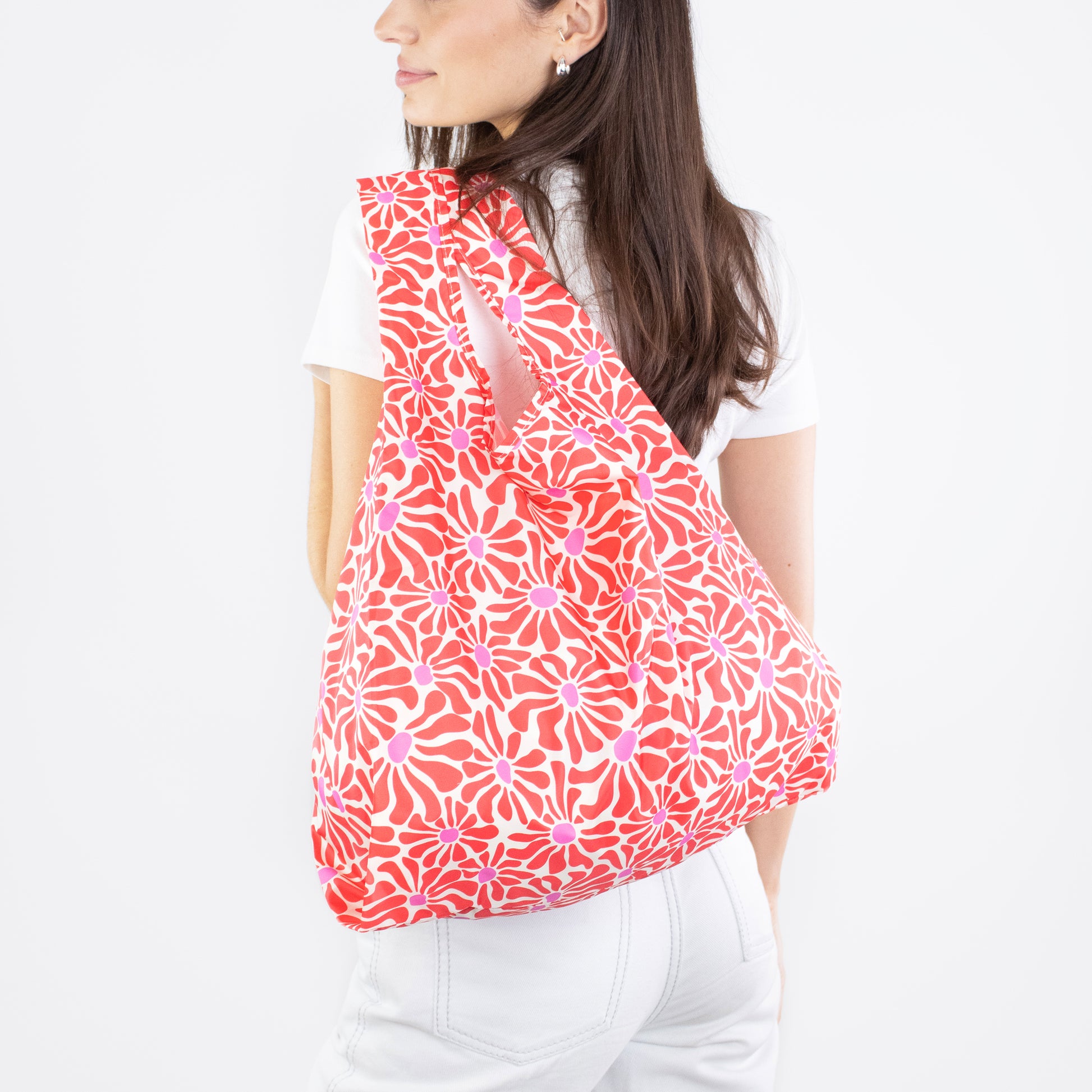 Kind Bag Reusable Bag Medium Abstract Flowers Red