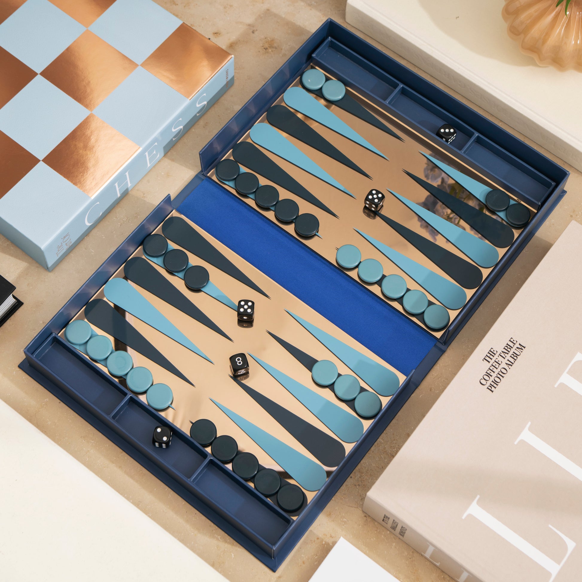 Printworks Classic Games Art Of Backgammon Mirror Dark Blue Copper