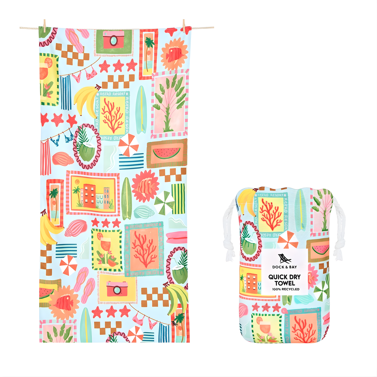 Dock & Bay Beach Towel Designed Collection L Wish You Were Here 100% Recycled 100% Recycled