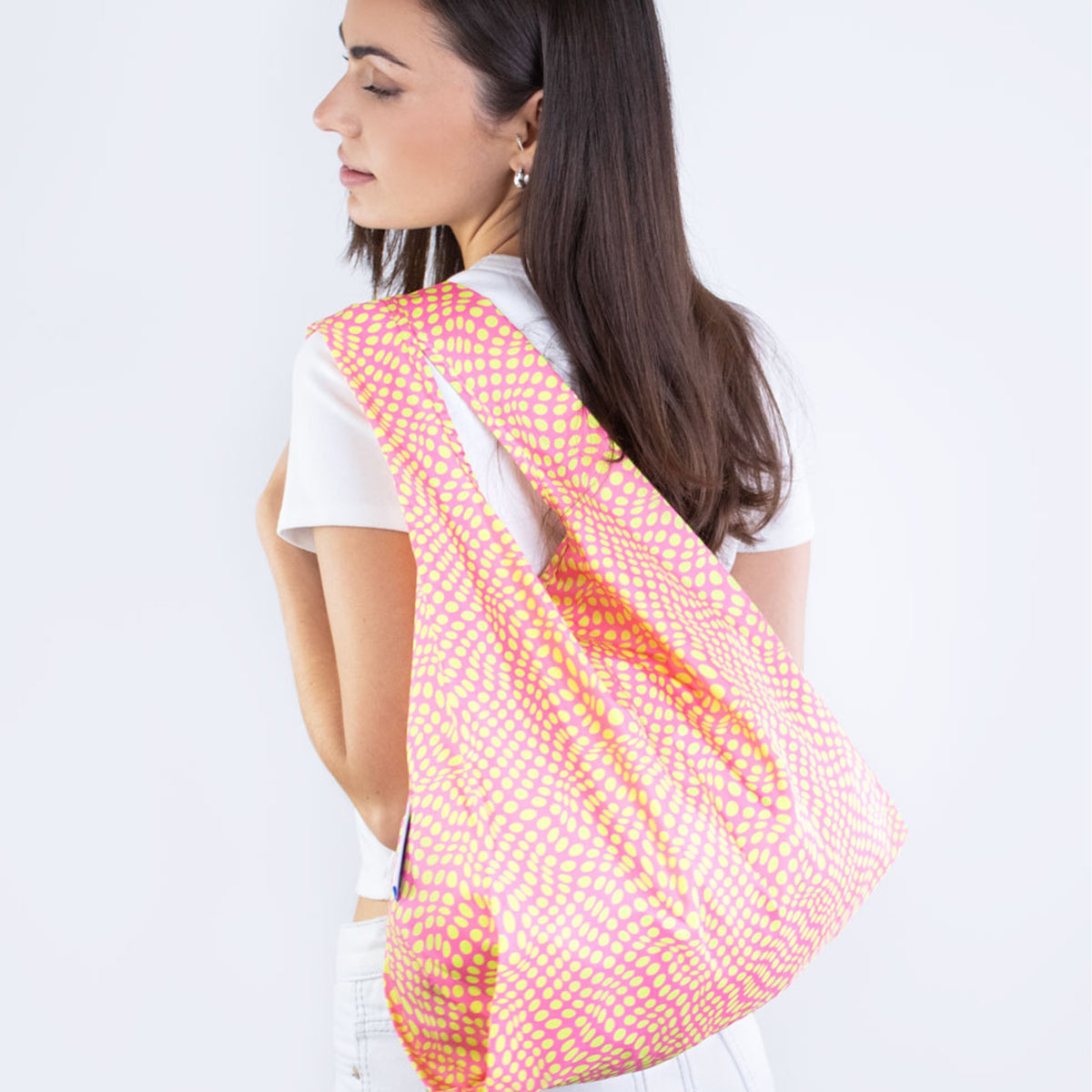 Kind Bag Reusable Bag Medium Twisted Polka Pink & Yellow